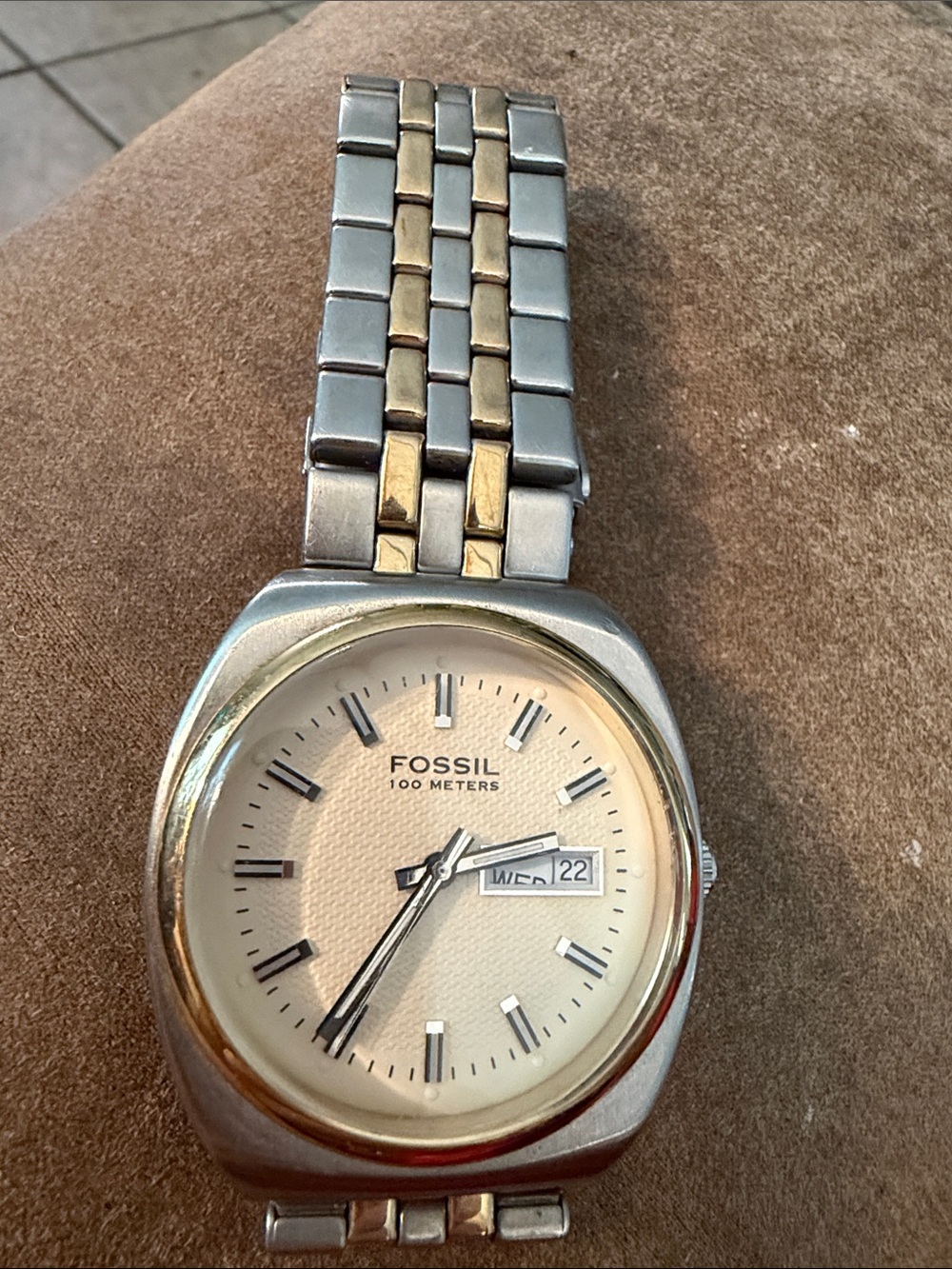Fossil Two-Tone Silver and Gold Bracelet Watch with Cream Dial